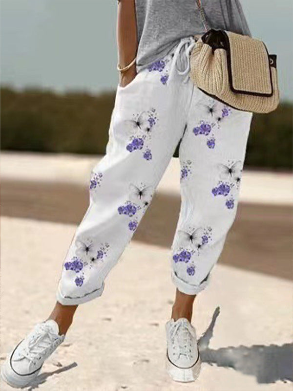 Damen Lockere Bedruckte Jogger mit Kordelzug und Rippbund Drune