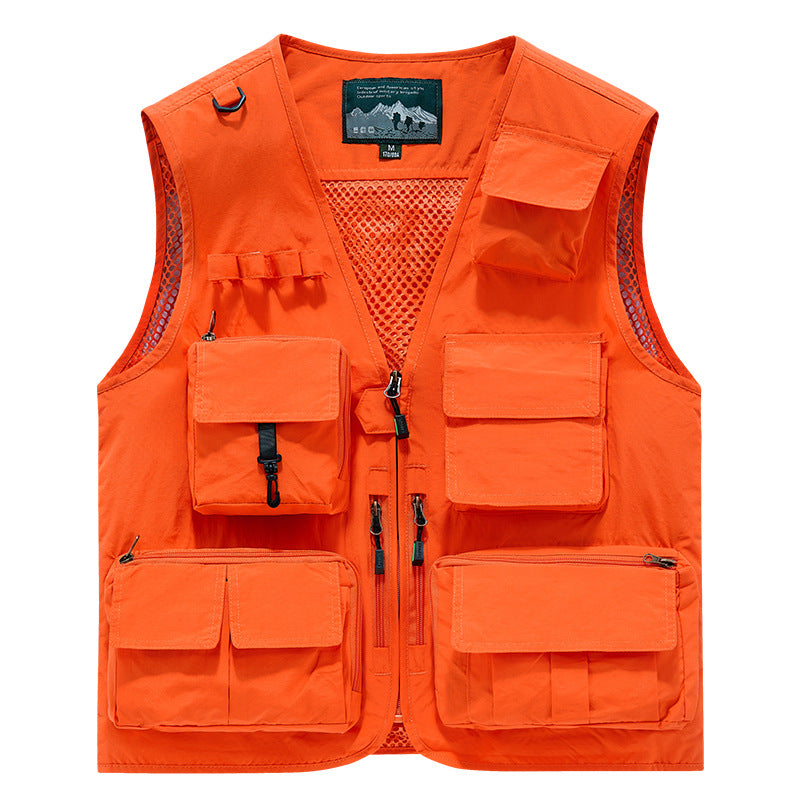 Herren multifunktionale Angler- und Utility‑Weste mit zahlreichen Reißverschluss- und Kletttaschen sowie Mesh-Innenfutter Drune