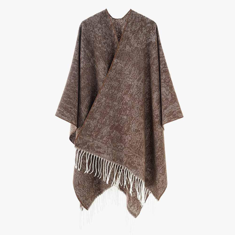 Damen Poncho aus Wollmisch-Strick mit Fransen und weitem Oversize-Schnitt Drune