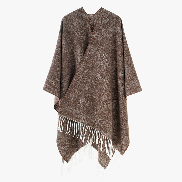 Damen Poncho aus Wollmisch-Strick mit Fransen und weitem Oversize-Schnitt Drune