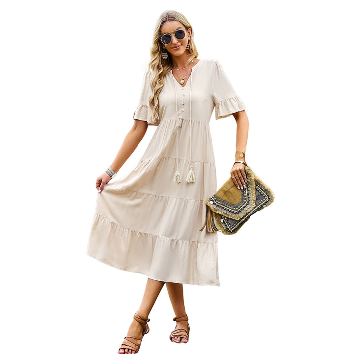 Damen Midikleid mit fransigen Akzenten und Button-Down-Verschluss Drune
