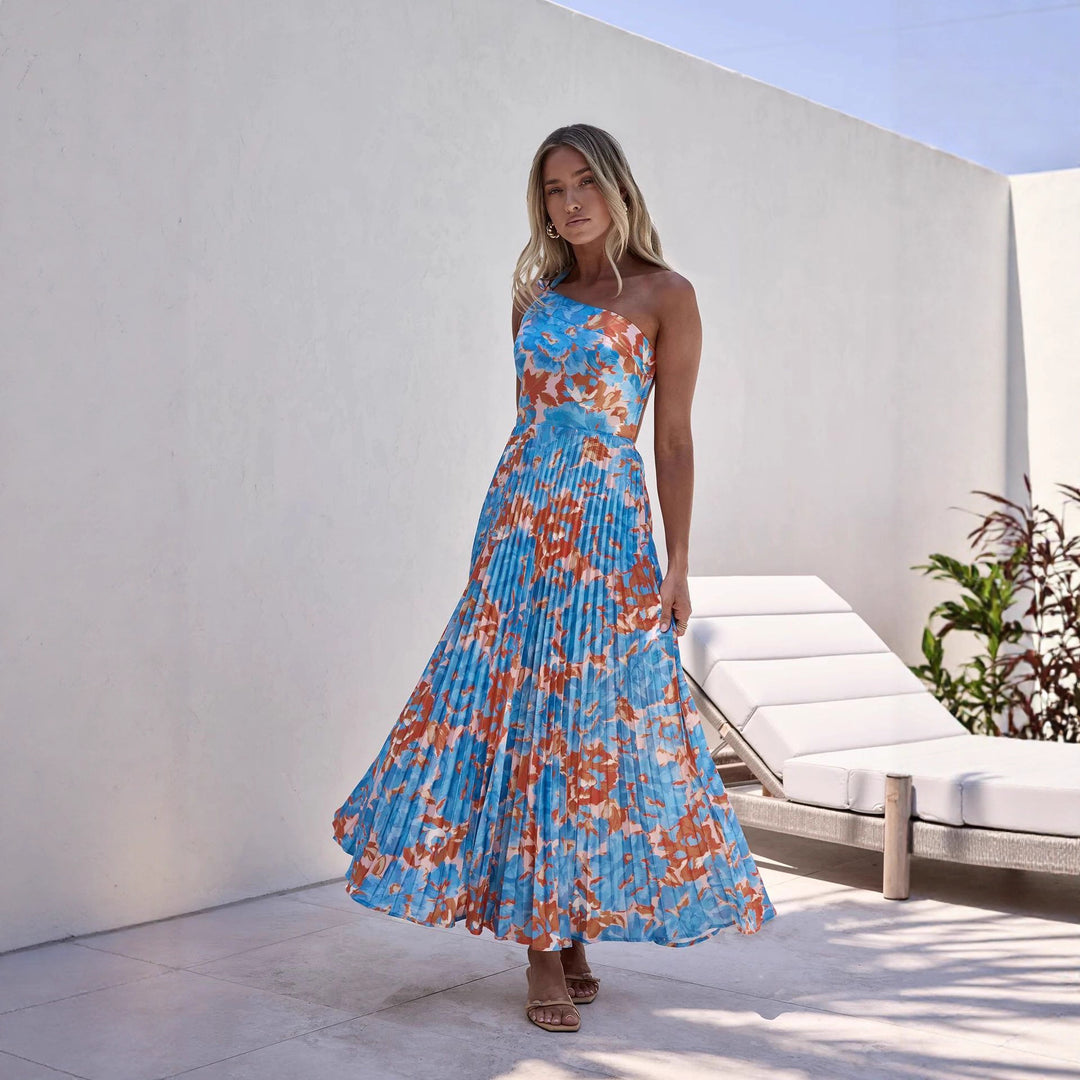 Damen Maxikleid mit schwingendem Faltenrock und femininem Floral-Design Drune