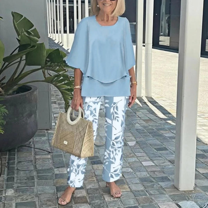 Damen nan Lagen-Tunika mit Cape-Ärmeln und knöchellanger Geradebeinhose mit Grafikprint Drune