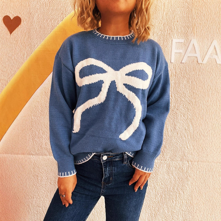 Damen Pullover mit verspielt gestalteter Schleifenapplikation und modernem Schnitt Drune