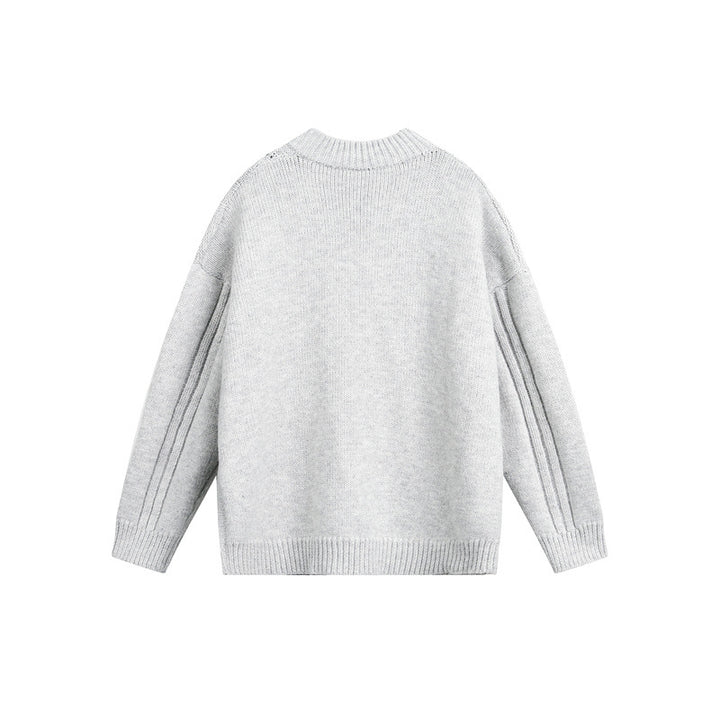 Damen Grobgestrickter Zopf‑Strickpullover mit Henley‑Knopfleiste und Stehkragen Drune