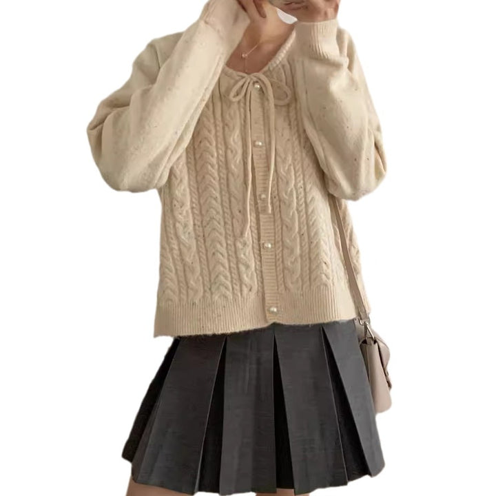 Damen Grobstrickjacke mit eleganten Perlenknöpfen und strukturiertem Design Drune