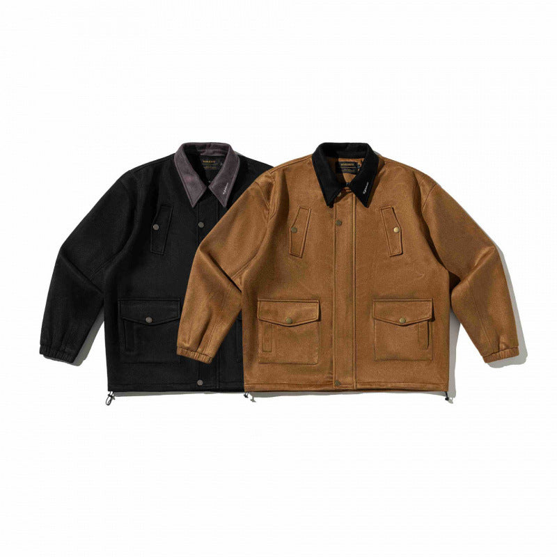 Herren Kastenförmige Wollmix-Blousonjacke mit Cordkragen, Pattentaschen und Tunnelzugsaum Drune
