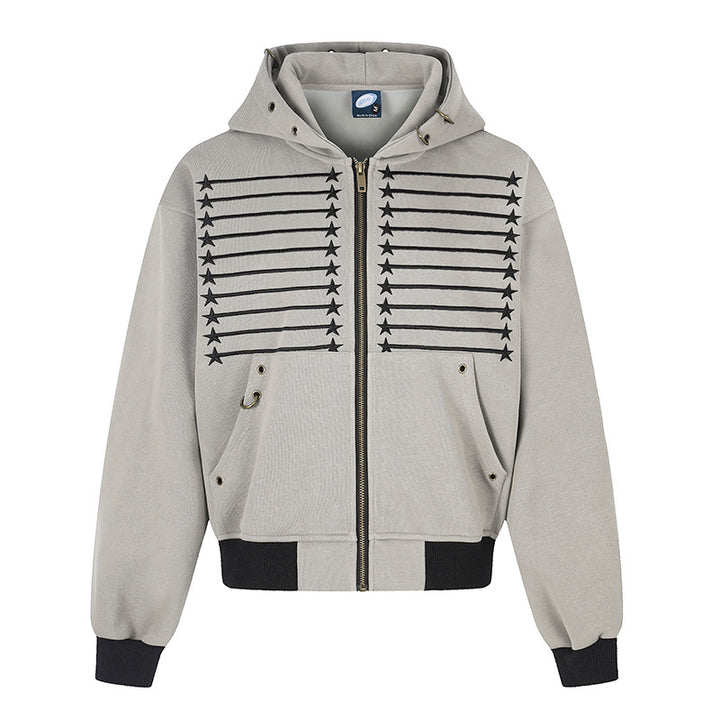 Damen Kapuzen‑Sweatjacke im Boxy‑Schnitt mit Stern‑Ziernähten, Metallösen und Kängurutaschen Drune
