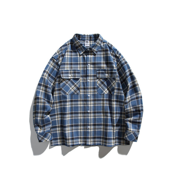 Herren Karierte Overshirt-Jacke aus flauschigem Baumwollmix mit aufgesetzten Brusttaschen Drune