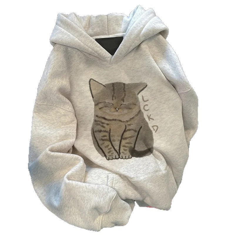 Damen Kapuzenpullover mit niedlichem Katzenmotiv Drune