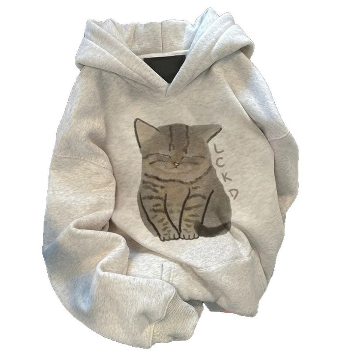 Damen Kapuzenpullover mit niedlichem Katzenmotiv Drune