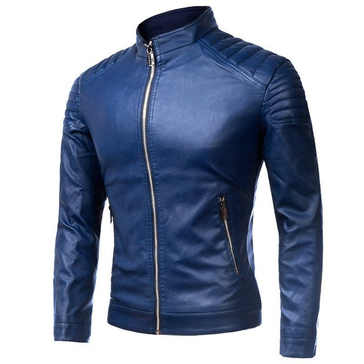 Herren Lederjacke Pilotenblouson mit gesteppter Schulterpartie und Stehkragen Drune