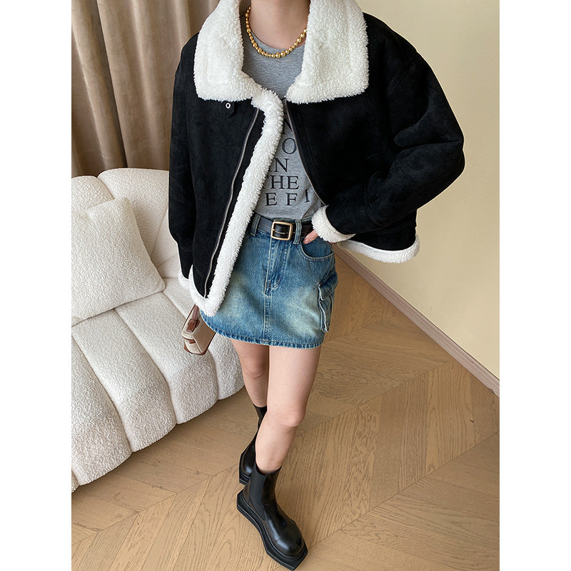Damen modische Teddyjacke mit kontrastierenden Details Drune