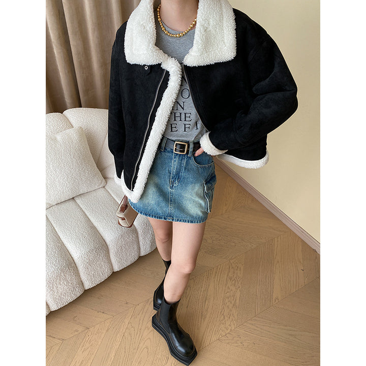 Damen modische Teddyjacke mit kontrastierenden Details Drune