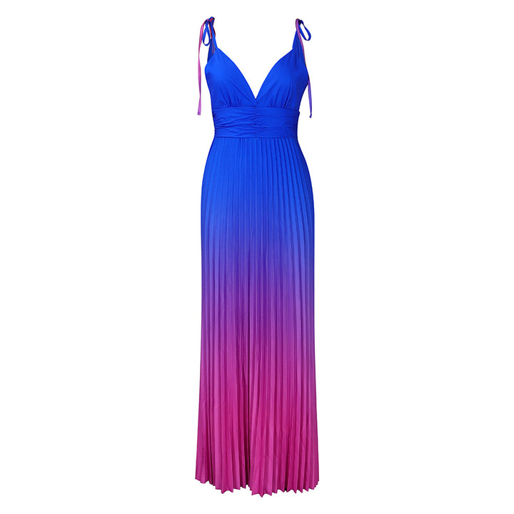 Damen Maxikleid mit tiefem V-Ausschnitt und elegantem Falten-Design Drune
