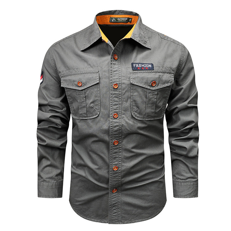 Men's  utility long-sleeve cotton work shirt with dual chest pockets Drune