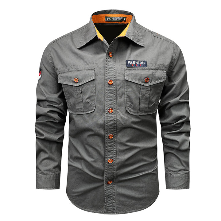 Men's  utility long-sleeve cotton work shirt with dual chest pockets Drune