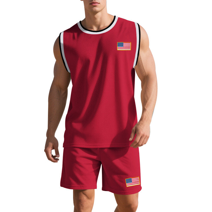 Herren Sportliches Trainingsset mit atmungsaktivem Mesh-Gewebe und modernen Flaggen-Details Drune