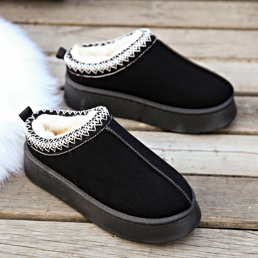 Damen Gefütterte Hausschuhe-Mules mit Teddyfutter und dekorativem Strickbesatz Drune