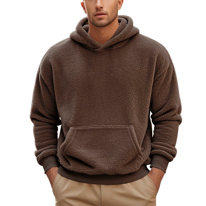 Herren nan kuscheliger Sherpa-Fleece Kapuzenpullover mit Kängurutasche und elastischen Bündchen Drune