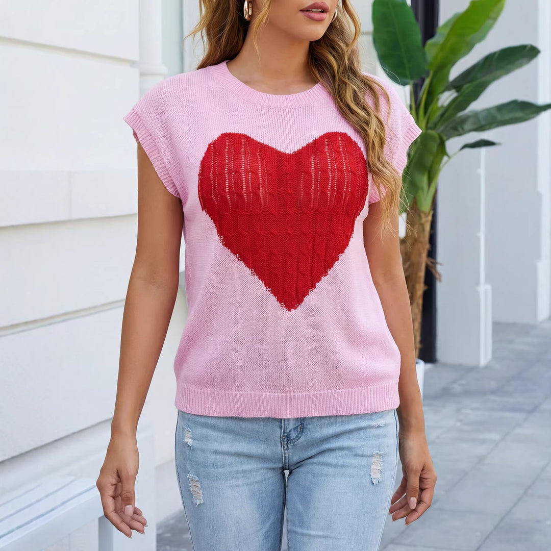 Damen kuschliges Strickoberteil mit Herzmuster Drune
