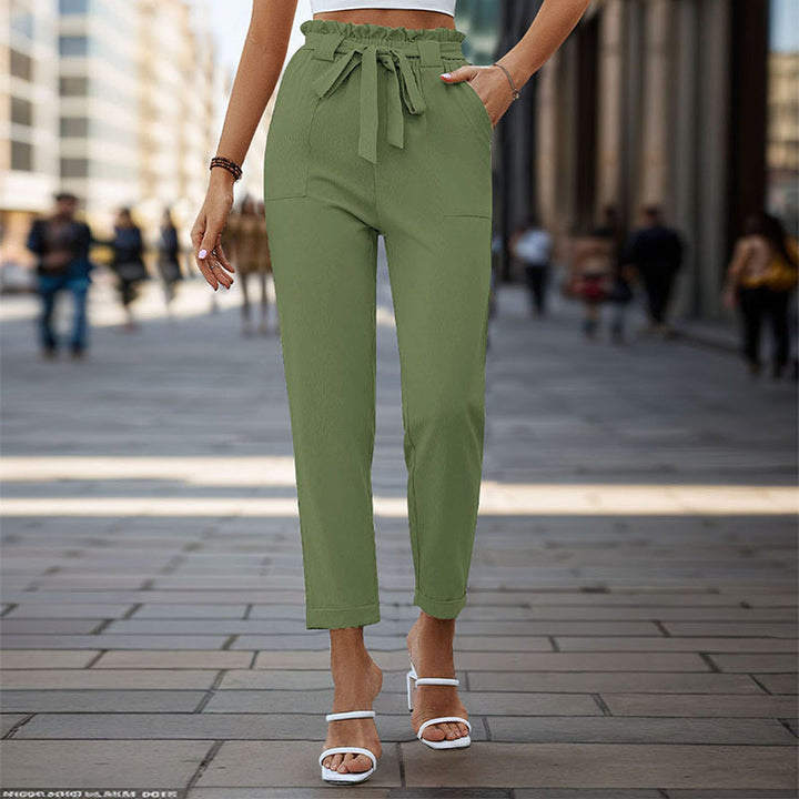 Damen Leichte Paperbag-Hose mit Gummibund, Bindegürtel und aufgesetzten Taschen Drune
