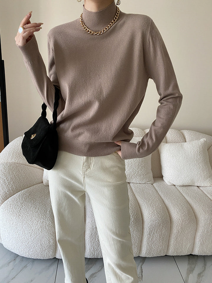 Damen elegantes Langarmoberteil mit hohem Kragen und feiner Rippstruktur Drune
