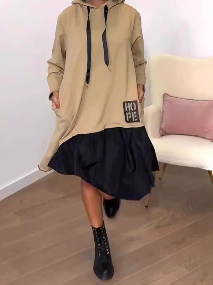 Damen Hoodie-Kleid mit voluminösem Rock und praktischen Taschen Drune