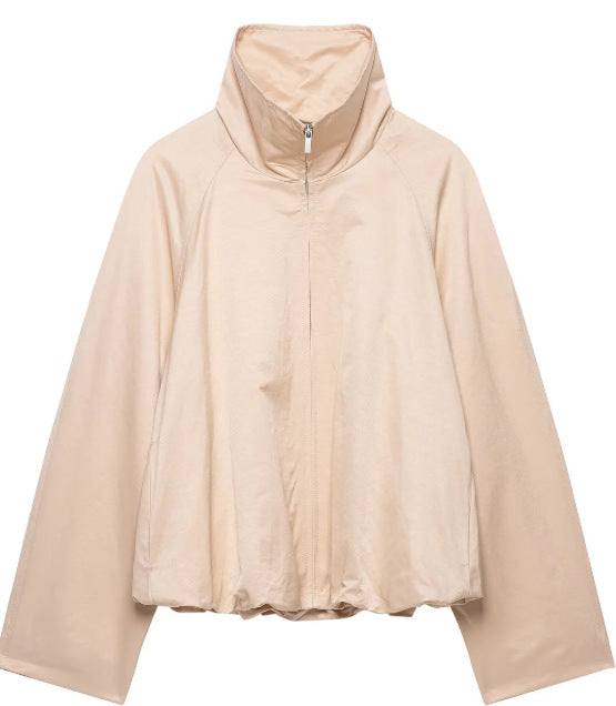 Damen Oversize‑Blousonjacke mit Funnelkragen, Raglanärmeln und verstellbarem Saum Drune