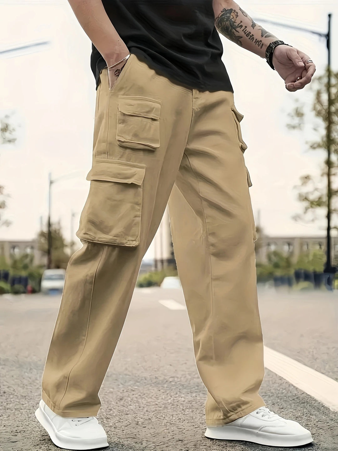 Herren Oversize Utility-Cargohose mit mehrfachen aufgesetzten Klapptaschen Drune