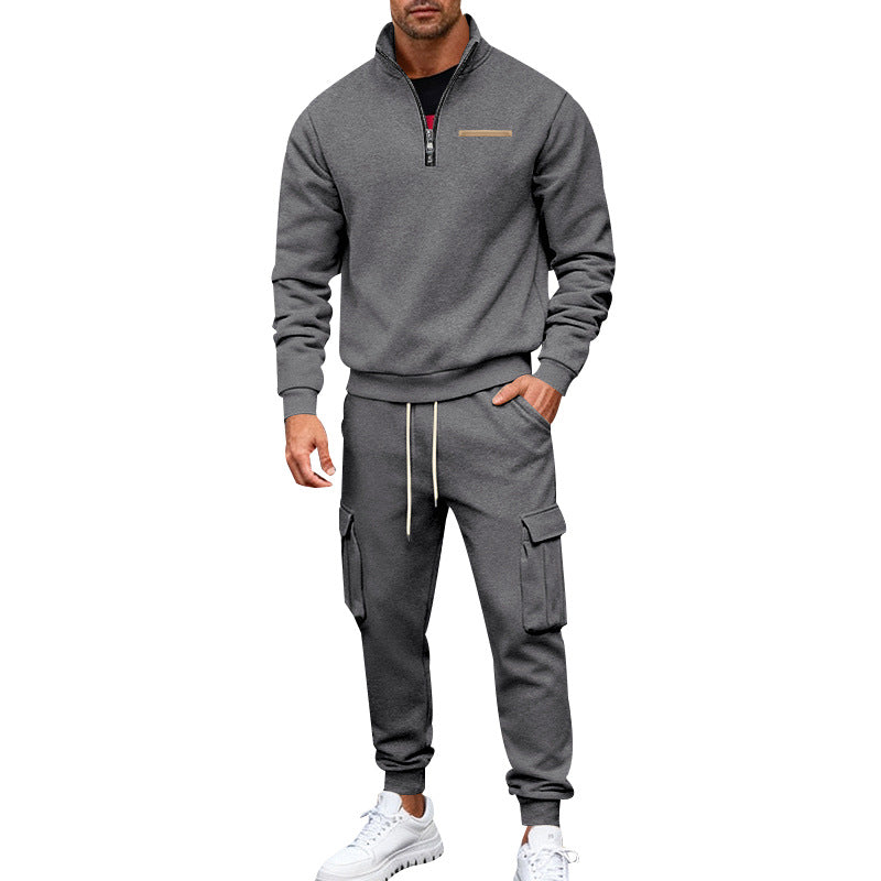 Herren Zip-Pullover- und Cargo-Jogger-Set aus weichem French-Terry Drune