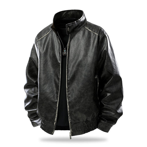 Herren Modern geschnittene Kunstleder-Fliegerjacke mit Stehkragen, Reißverschluss und elastischem Saum Drune