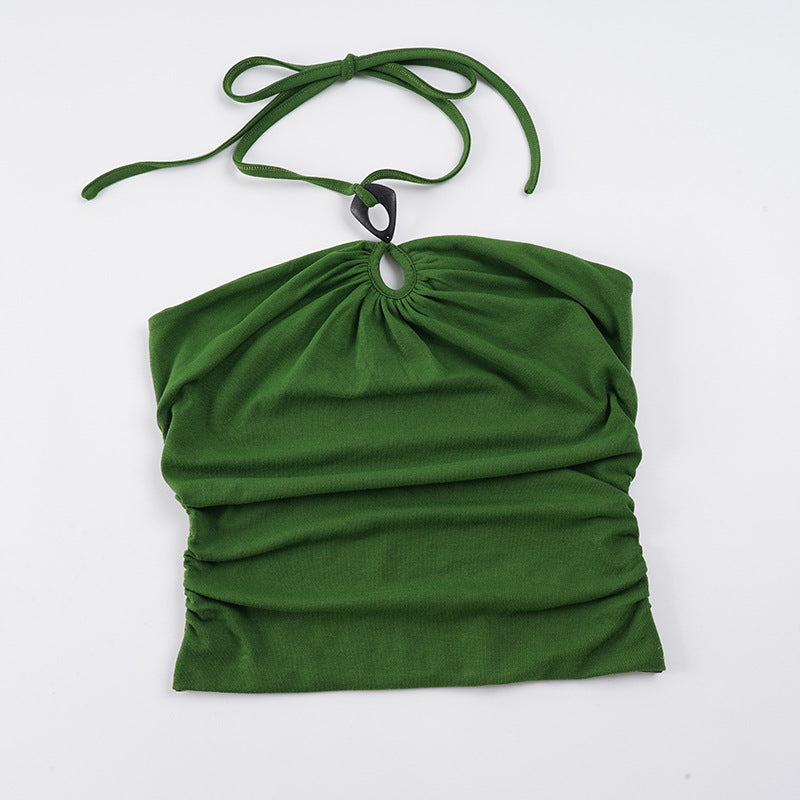 Damen elegantes Tanktop mit raffinierten Rüschendetails und Bindeband Drune
