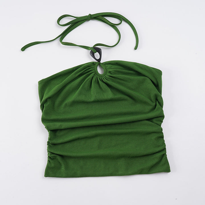 Damen elegantes Tanktop mit raffinierten Rüschendetails und Bindeband Drune