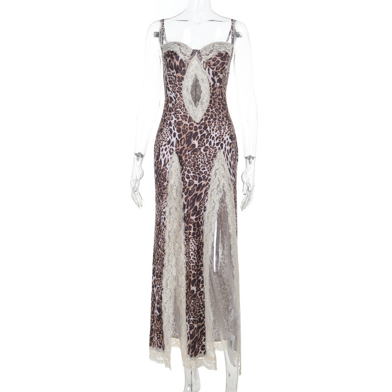 Damen Traumhaftes Maxikleid mit Spitzenakzenten und tierischem Muster Drune