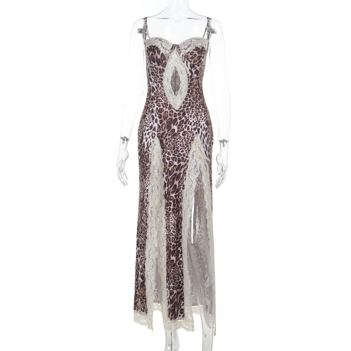 Damen Traumhaftes Maxikleid mit Spitzenakzenten und tierischem Muster Drune