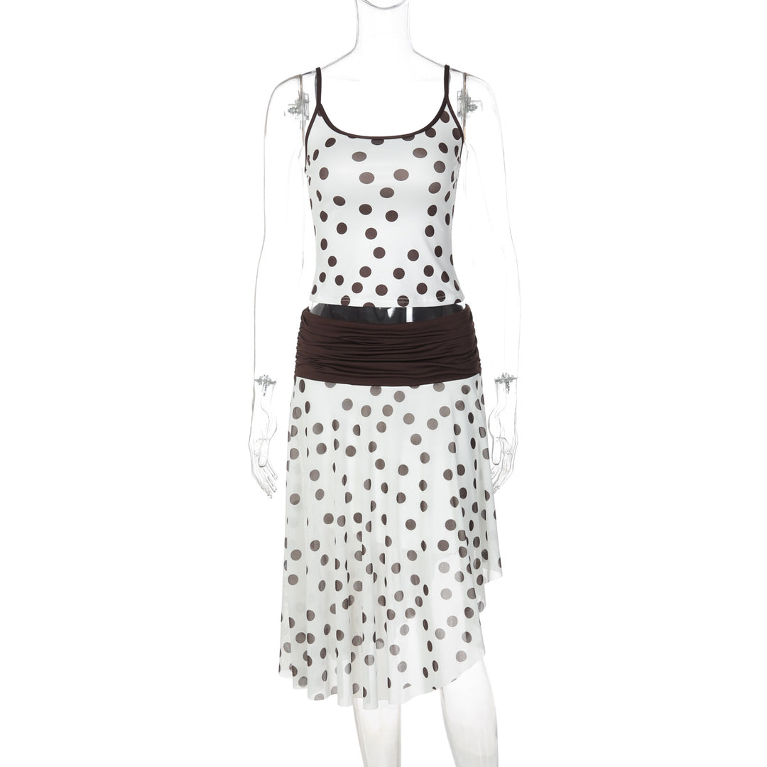 Damen Verspieltes Polka Dot Kleid mit Rüschenelementen und elastischem Taillenband Drune
