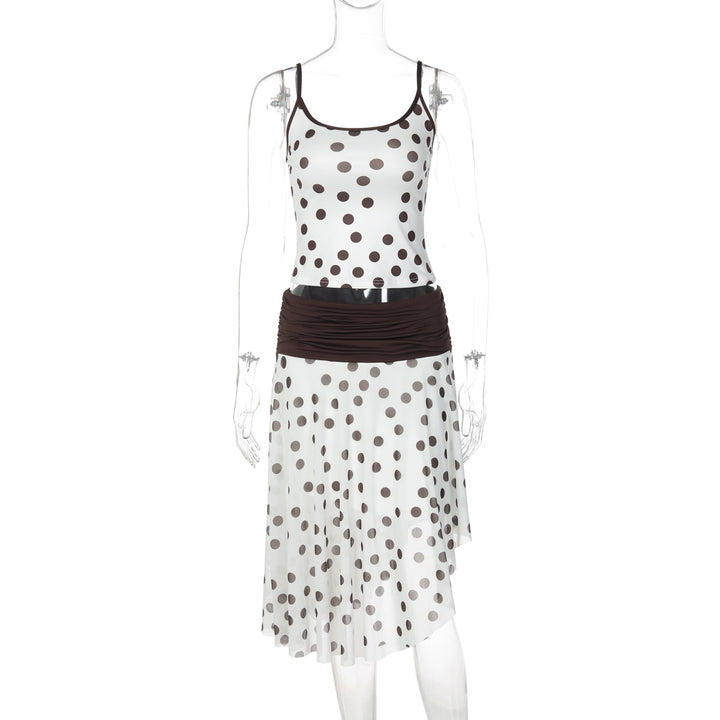 Damen Verspieltes Polka Dot Kleid mit Rüschenelementen und elastischem Taillenband Drune