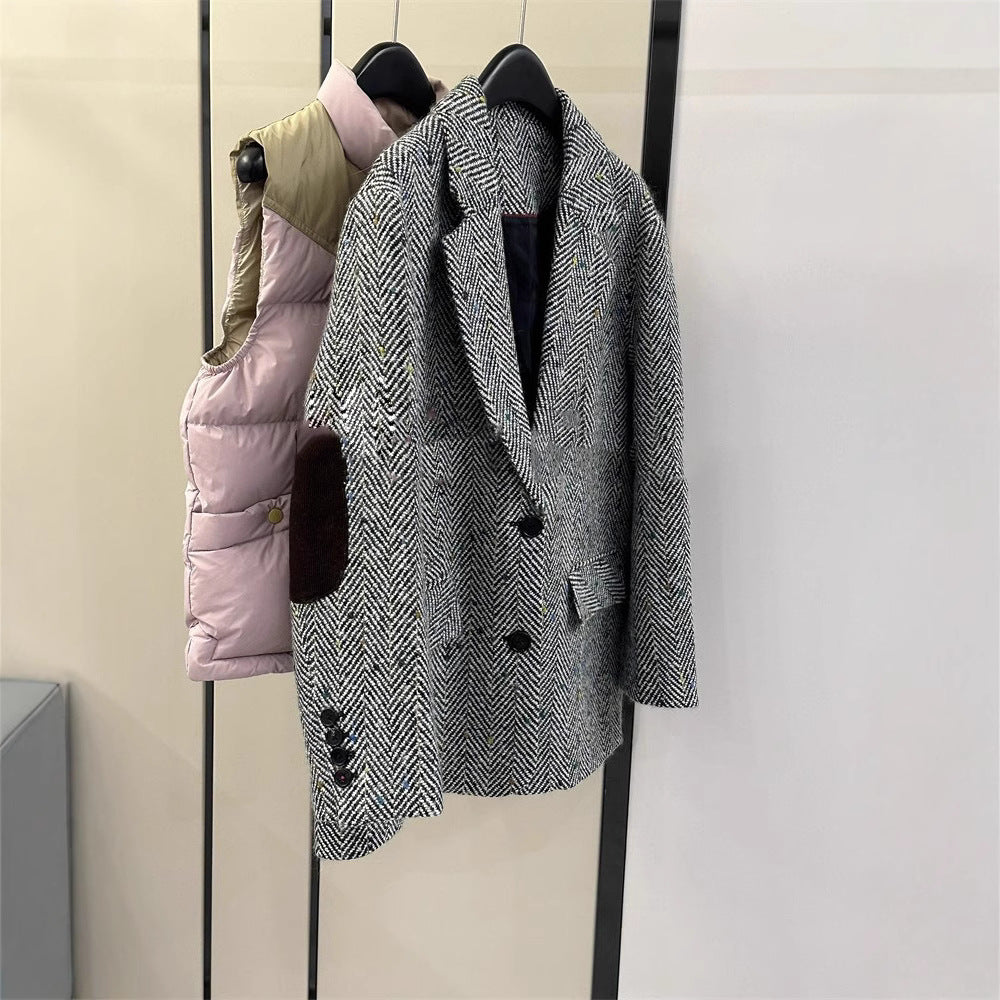 Damen Klassischer Herringbone Blazer Drune