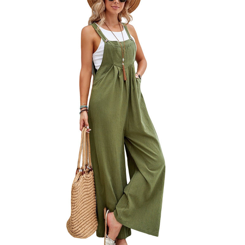 Damen trendiger Jumpsuit mit weitem Bein und verstellbaren Trägern Drune