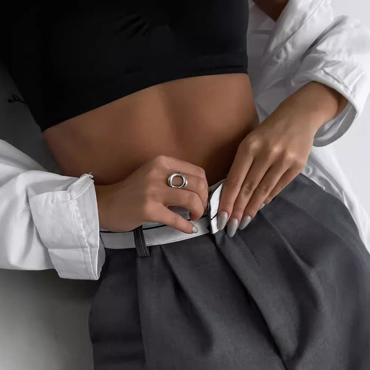 Damen Hochtaillierte weite Bundfaltenhose mit Kontrastbund Drune