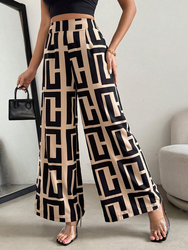 Damen Modische Palazzo-Hose mit grafischem Muster Drune