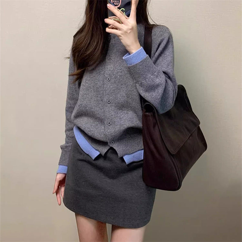 Damen eleganter Strickcardigan mit feinen Kontrastdetails Drune