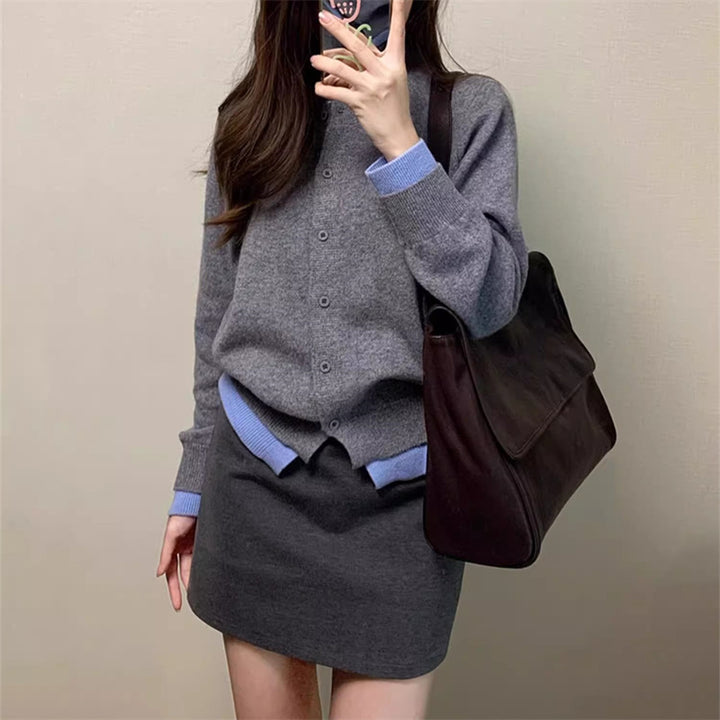 Damen eleganter Strickcardigan mit feinen Kontrastdetails Drune