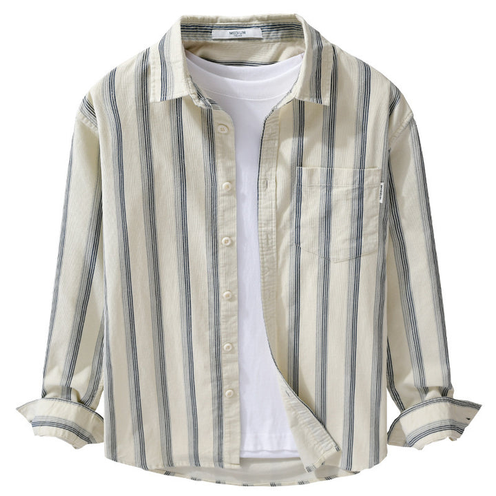 Herren Freizeithemd im Overshirt‑Stil aus leichtem Baumwollmix mit vertikalen Streifen Drune