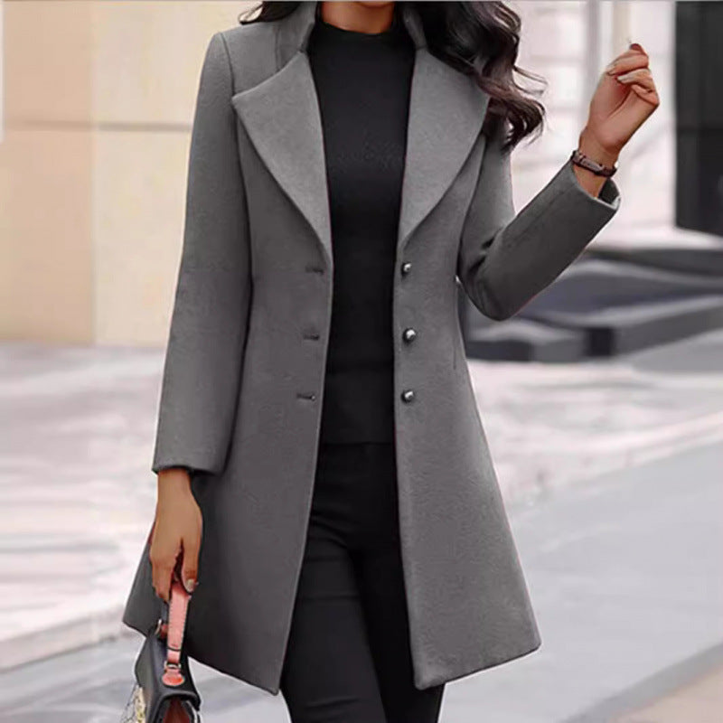 Damen eleganter Wollmantel mit strukturierter Passform und doppelt knopfverschlossenem Design Drune