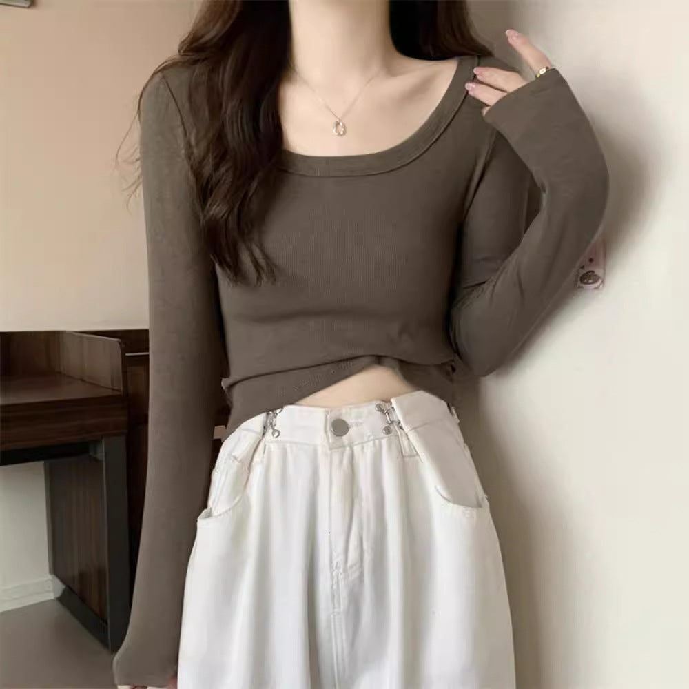 Damen figurbetontes Langarmshirt mit weitem Ausschnitt Drune