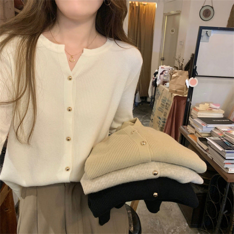Damen Eleganter Strickcardigan mit Knopfdetails und feiner Rippstruktur Drune