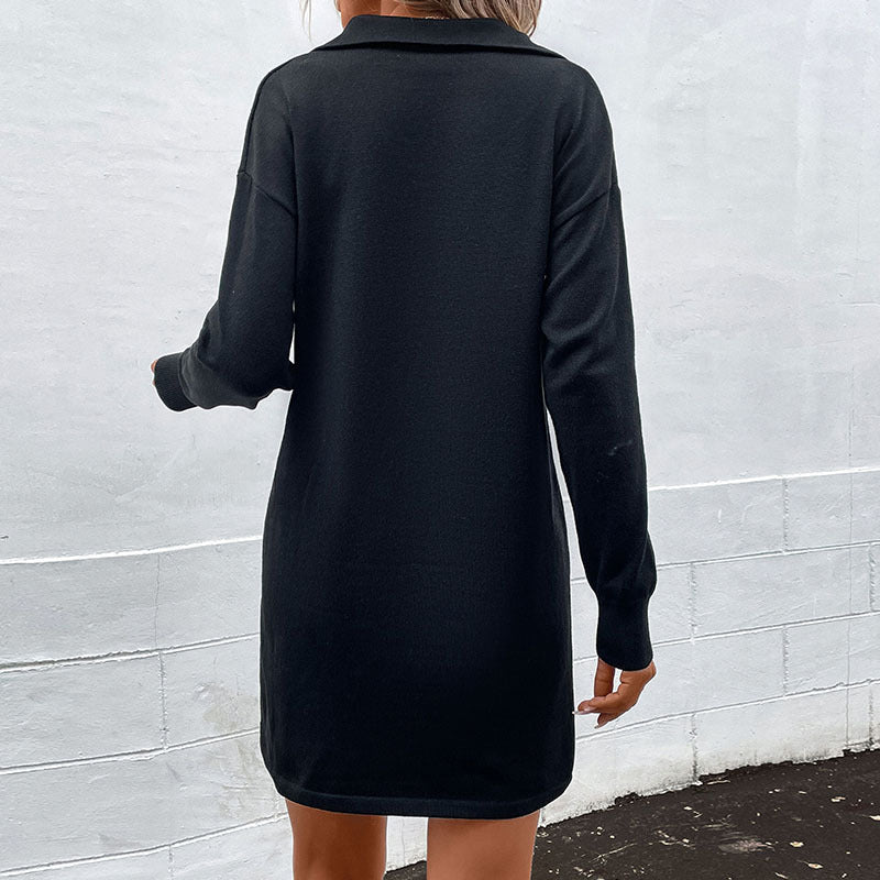 Damen Strickkleid mit Halbzipperkragen und legerer Tunika-Silhouette Drune