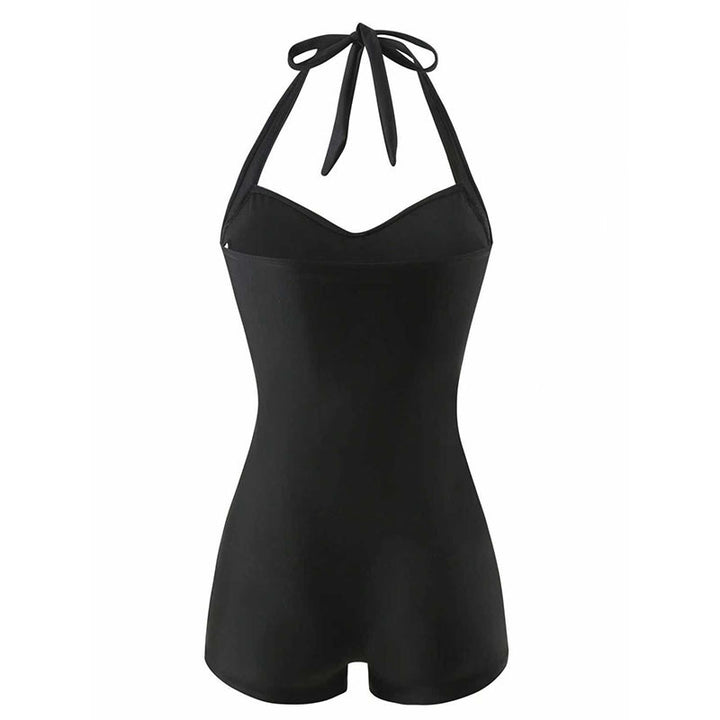 Damen Stilvoller Einteiler Badeanzug mit bindbarem Nackendesign Drune
